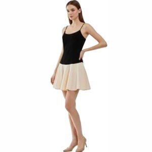 SKY TO MOON WOMEN M TWO-TONE BLACK & CREAM ADJUSTABLE MINI DRESS